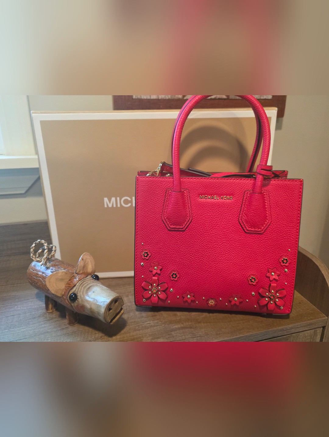 Michael Kors Mercer Floral Embellished Leather Satchel